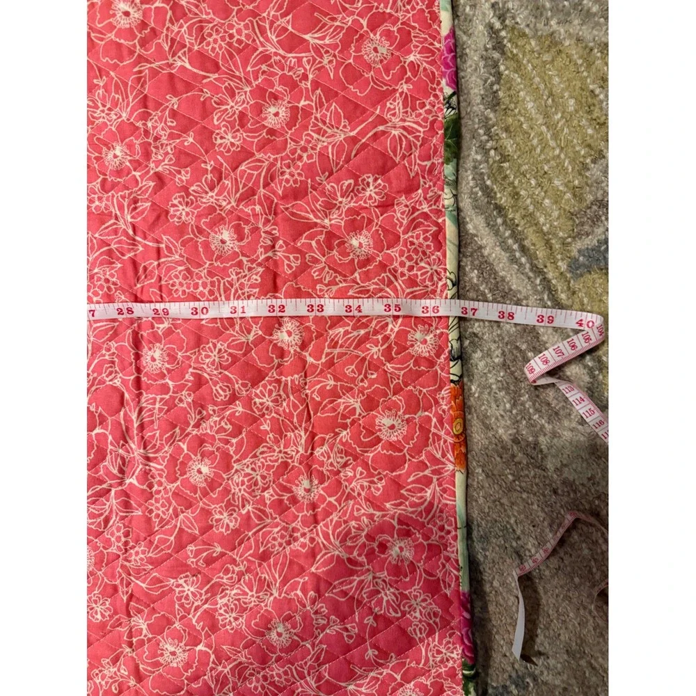 Floral Quilted Throw Blanket Reversible Peach Pink Green‎ 40x40 Decor